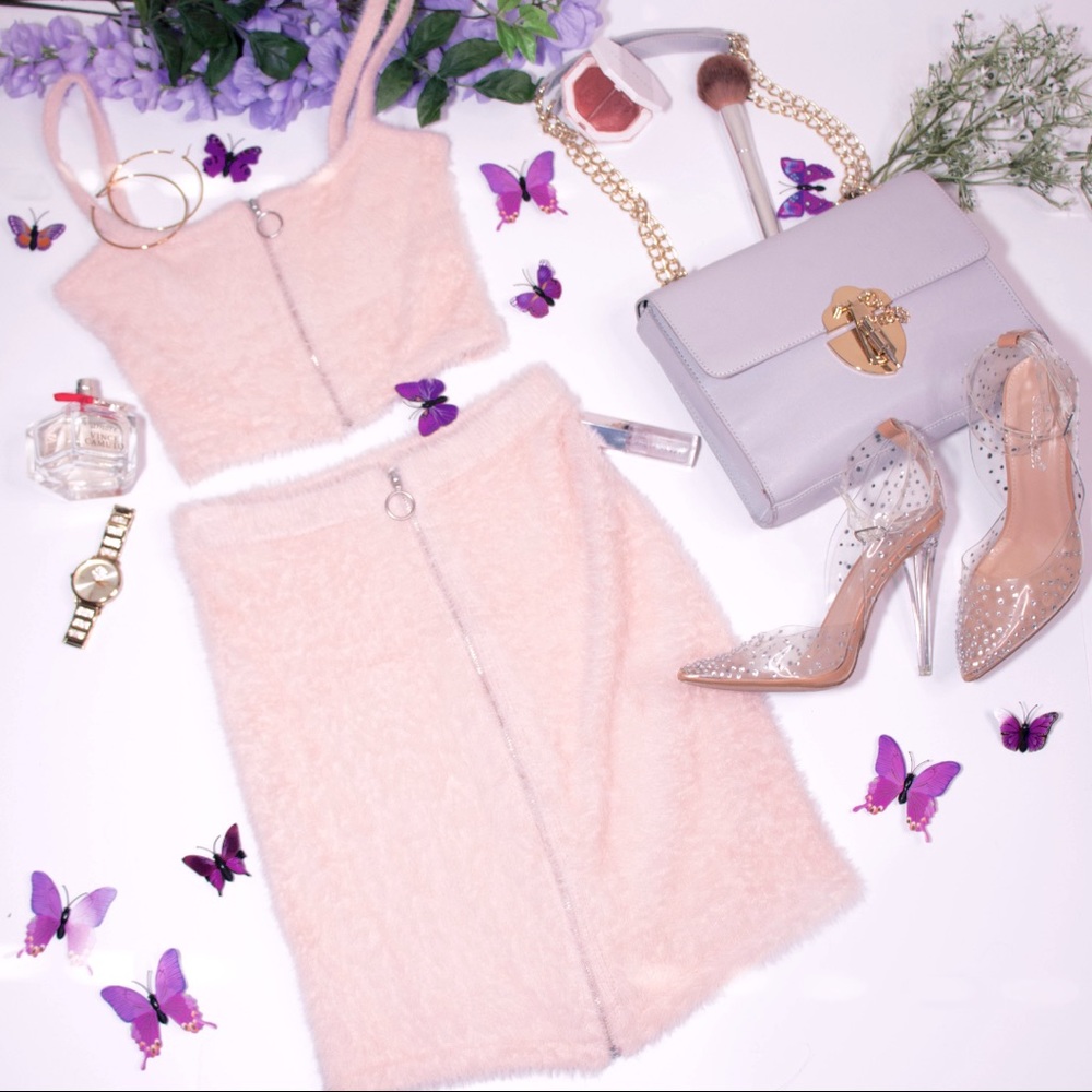 Fuzzy Mini Skirt Set